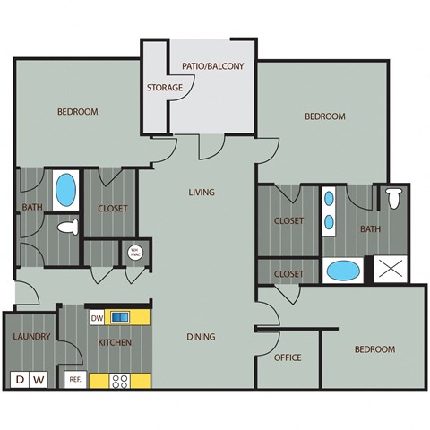 Floor plan for 3 beds, 2 baths, 1853 sqft