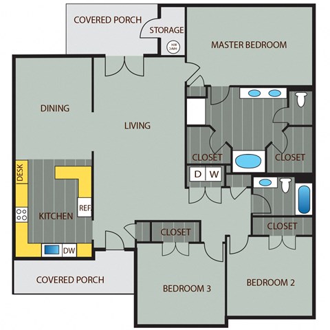 Floor plan for 3 beds, 2 baths, 2120 sqft