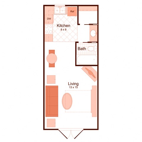 Floor plan for studio, 1 bath, 399 sqft