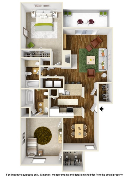 Floor plan for 2 beds, 2 baths, 1100 sqft