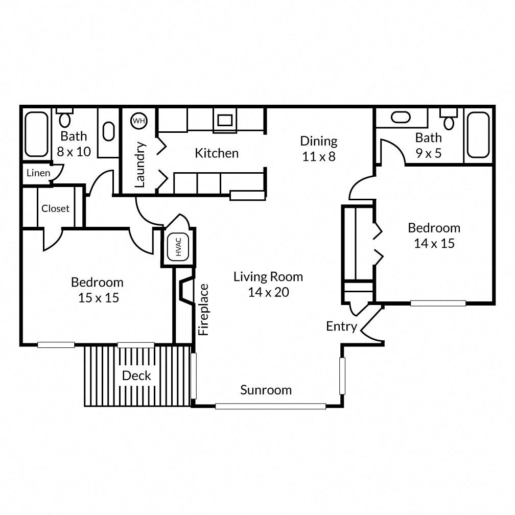 Floor plan for 2 beds, 2 baths, 1150 sqft
