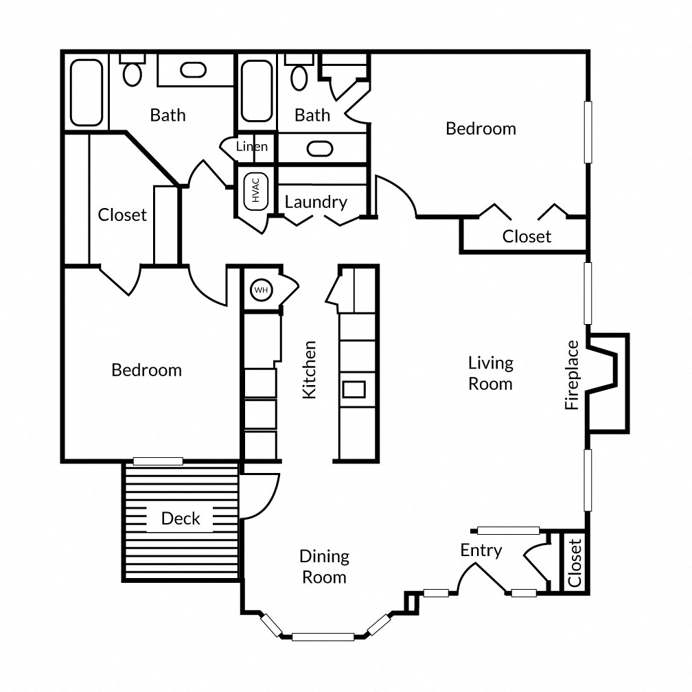 Floor plan for 2 beds, 2 baths, 1250 sqft
