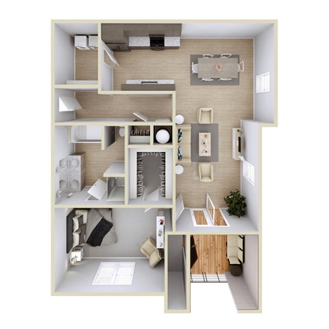 Floor plan for 1 bed, 1 bath, 1233 sqft