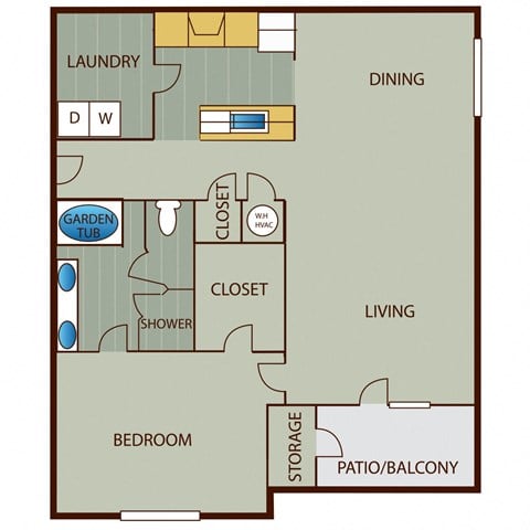 Floor plan for 1 bed, 1 bath, 1253 sqft