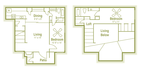 Floor plan for 2 beds, 2 baths, 1104 sqft