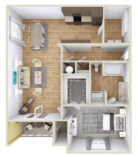 Floor plan for 1 bed, 1 bath, 1253 sqft