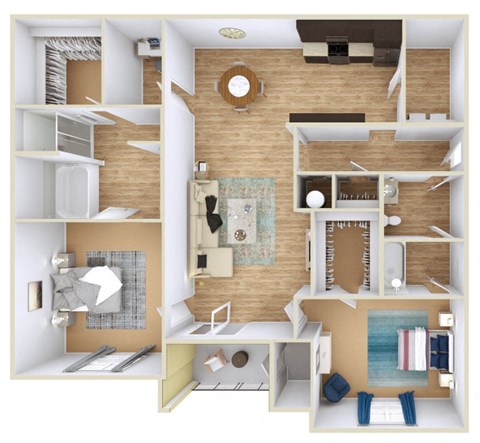 Floor plan for 2 beds, 2 baths, 1581 sqft