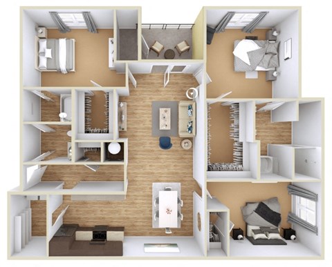 Floor plan for 3 beds, 2 baths, 1823 sqft