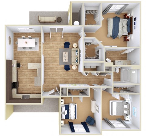 Floor plan for 3 beds, 2 baths, 1958 sqft