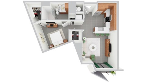 Floor plan for studio, 1 bath, 661 sqft