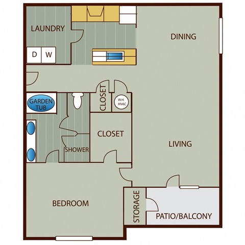 Floor plan for 1 bed, 1 bath, 1187 sqft