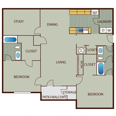 Floor plan for 2 beds, 2 baths, 1476 sqft