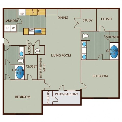 Floor plan for 2 beds, 2 baths, 1476 sqft