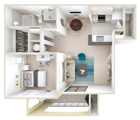 Floor plan for 1 bed, 1 bath, 801 sqft
