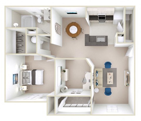 Floor plan for 1 bed, 1 bath, 956 sqft
