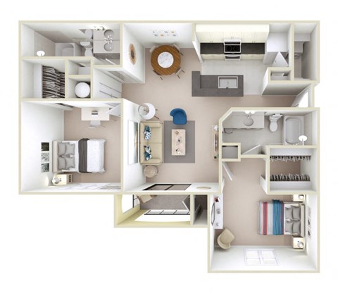 Floor plan for 2 beds, 2 baths, 1132 sqft