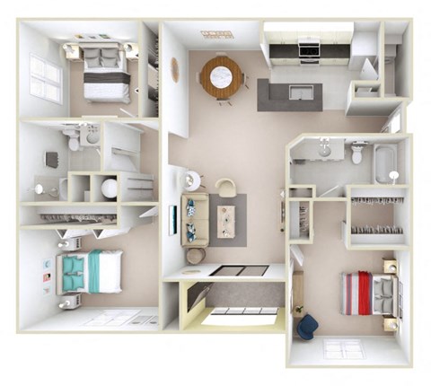 Floor plan for 3 beds, 2 baths, 1453 sqft