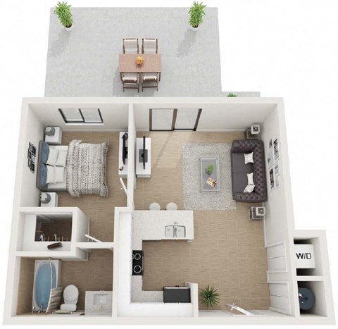 Floor plan for 1 bed, 1 bath, 560 sqft