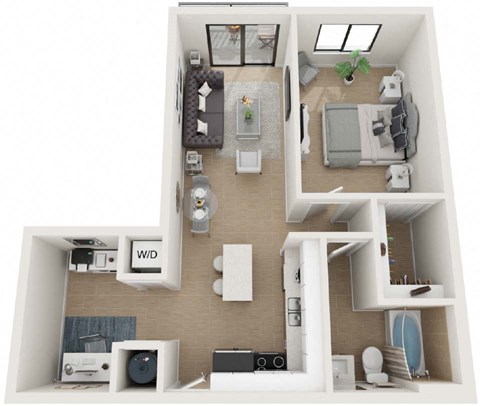 Floor plan for 1 bed, 1 bath, 700 sqft