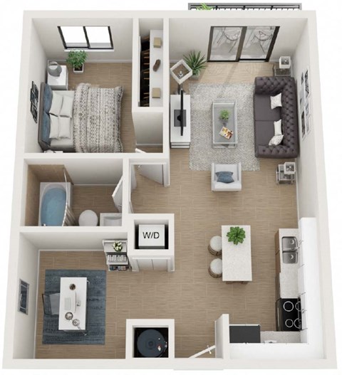 Floor plan for 1 bed, 1 bath, 710 sqft