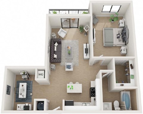 Floor plan for 1 bed, 1 bath, 765 sqft