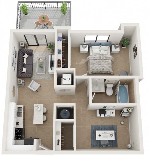 Floor plan for 1 bed, 1 bath, 796 sqft