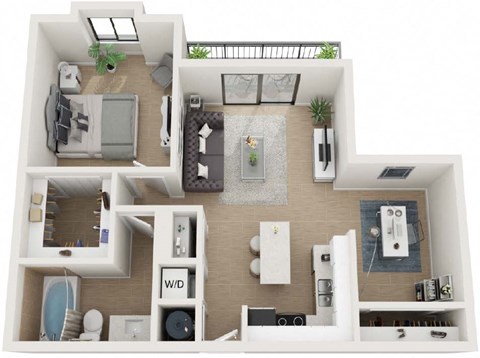 Floor plan for 1 bed, 1 bath, 815 sqft