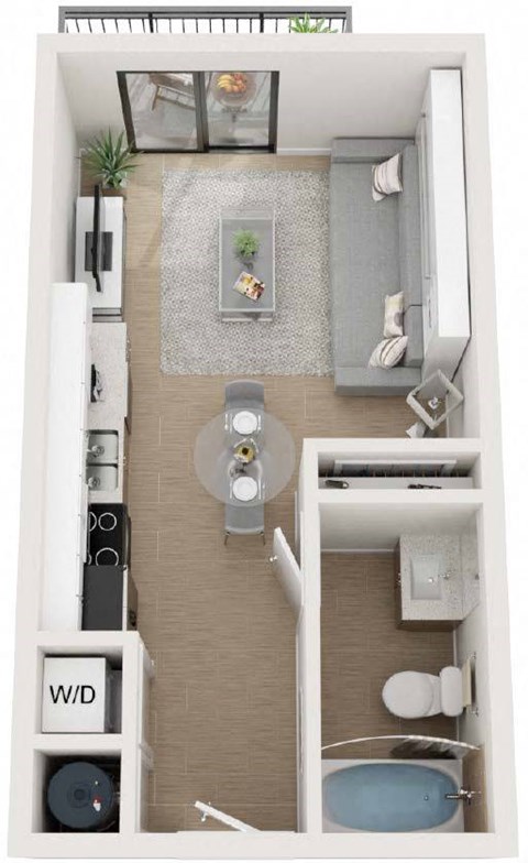 Floor plan for studio, 1 bath, 452 sqft