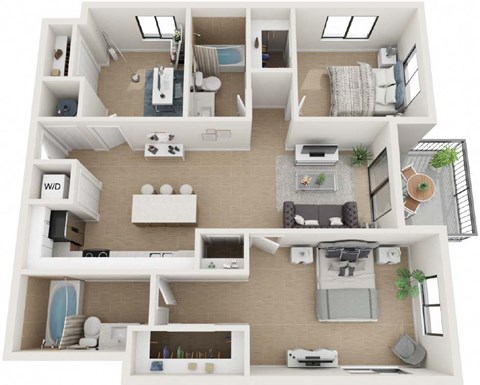 Floor plan for 2 beds, 2 baths, 1040 sqft