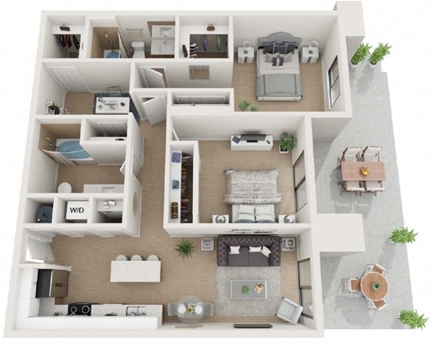 Floor plan for 2 beds, 2 baths, 1030 sqft