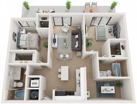 Floor plan for 2 beds, 2 baths, 1130 sqft