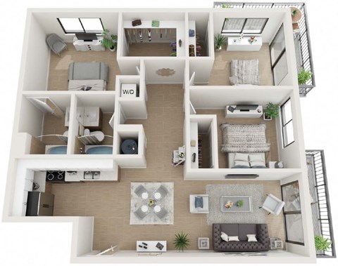 Floor plan for 3 beds, 2 baths, 1095 sqft
