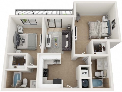 Floor plan for 2 beds, 2 baths, 820 sqft