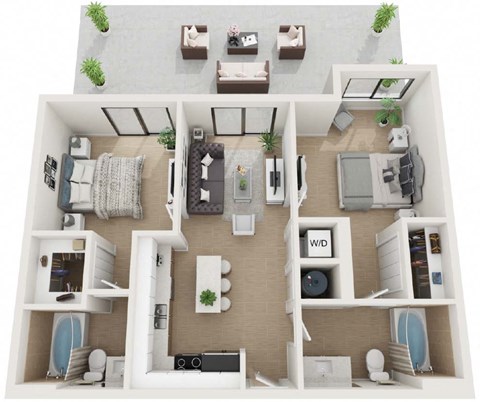 Floor plan for 2 beds, 2 baths, 850 sqft