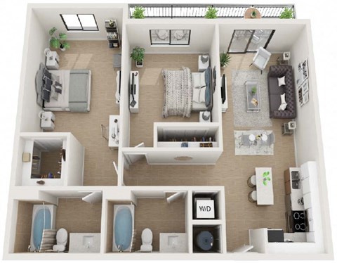 Floor plan for 2 beds, 2 baths, 863 sqft