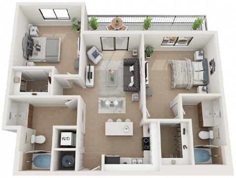 Floor plan for 2 beds, 2 baths, 900 sqft