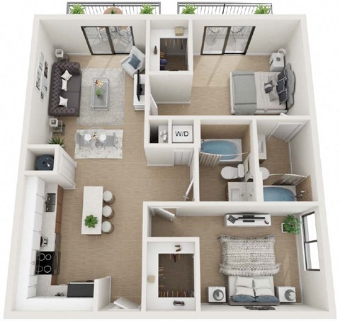 Floor plan for 2 beds, 2 baths, 900 sqft