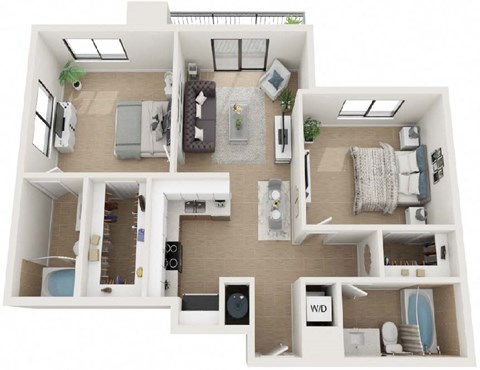 Floor plan for 2 beds, 2 baths, 915 sqft