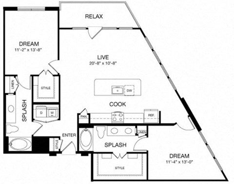Floor plan for 2 beds, 2 baths, 1219 sqft