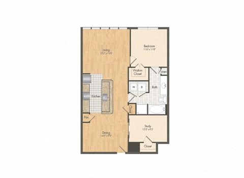 Floor plan for 1 bed, 1 bath, 1094 sqft