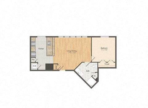 Floor plan for 1 bed, 1 bath, 694 sqft