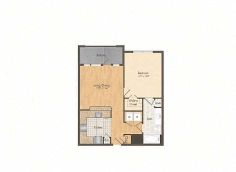 Floor plan for 1 bed, 1 bath, 699 sqft