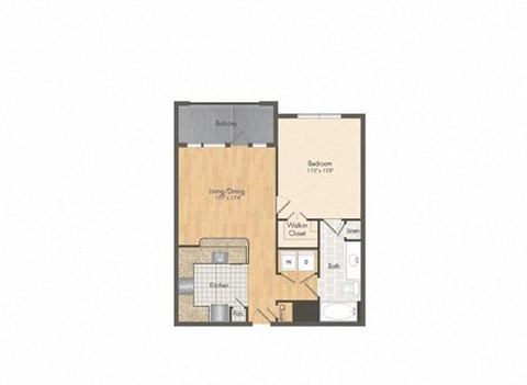Floor plan for 1 bed, 1 bath, 699 sqft