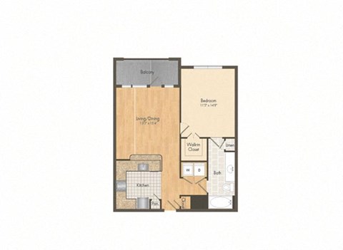 Floor plan for 1 bed, 1 bath, 751 sqft