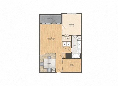 Floor plan for 1 bed, 1 bath, 880 sqft