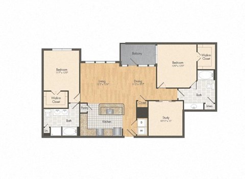 Floor plan for 2 beds, 2 baths, 1396 sqft
