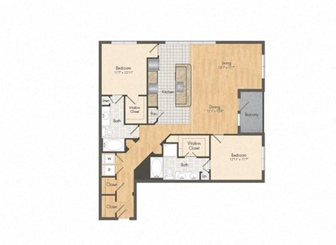 Floor plan for 2 beds, 2 baths, 1464 sqft