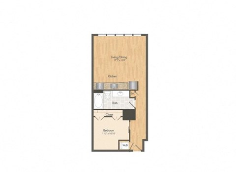 Floor plan for studio, 1 bath, 660 sqft