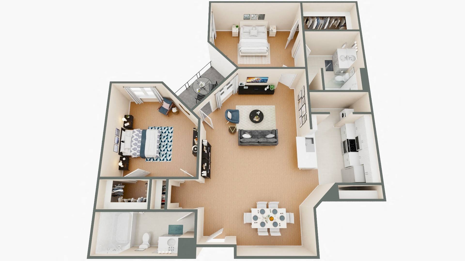 Floor plan for 2 beds, 2 baths, 1103 sqft