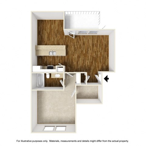 Floor plan for 1 bed, 1 bath, 766 sqft